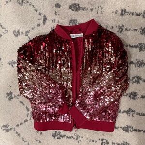 H&M Red Sequin Bomber Jacket